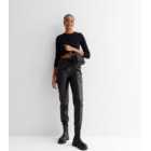 Tall Black Leather-Look Cuffed Cargo Joggers