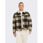 Only & Sons Stone Check Teddy Collar Pocket Front Jacket
