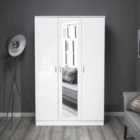 FWStyle White High Gloss 3 Door Mirrored & Modern Wardrobe