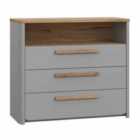 Fwstyle Modern Grey 3 Drawer Combi Chest Of Drawers  Grey Catania Oak Detail