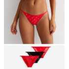 3 Pack Red and Black Amour Lace Mesh Bikini Briefs