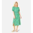 Mela Green Floral Shirred Puff Sleeve Midi Dress