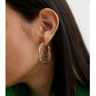 Gold Triple Beaten Large Hoop Earrings