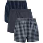M&S Icon Check Woven Boxer 3 Pack, Dark Navy