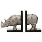 Premier Housewares Rhino Set of 2 Bookends in Silver Finish with Marble Bases