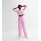 Mid Pink Crepe High Waist Wide Leg Tailored Trousers