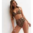 Brown Leopard Print High Waist Belted Bikini Bottoms