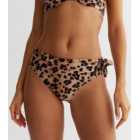 Brown Leopard Print Tie Side Folded Bikini Bottoms