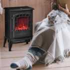 HOMCOM Freestanding Electric Fireplace Heater W/ Realistic Flame Effect Black