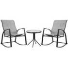 Outsunny 3pc Patio Bistro Set w/ 2 Rocking Chairs and Tempered Glass Table - Grey