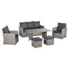 Outsunny 6pc Outdoor PE Rattan Tempered Glass Dining Table Sets w/ Cushions - Mixed Grey