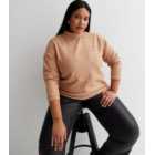 Curves Camel Cable Knit High Neck Boxy Jumper