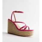 Bright Pink Faux Croc Strappy Espadrille Wedge Heel Sandals