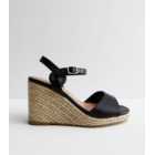 Wide Fit Black Leather-Look Espadrille Wedge Sandals