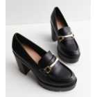 Black Leather-Look Bar Block Heel Loafers