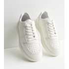 White Leather-Look Perforated Lace Up Chunky Trainers