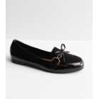 Wide Fit Black Patent Suedette Bow Loafers