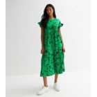 Green Abstract Short Frill Sleeve Midi Smock Dress