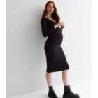 Maternity Black Ribbed Jersey Long Sleeve Midi Wrap Dress