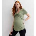 Maternity Khaki Jersey Twist Front Nursing Top