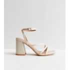 Off White Leather-Look Strappy Block Heel Sandals
