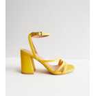 Yellow Leather-Look Strappy Block Heel Sandals