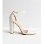 Wide Fit White Leather-Look 2 Part Block Heel Sandals