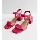 Bright Pink Leather-Look 2 Part Block Heel Sandals