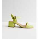 Green Leather-Look 2 Part Block Heel Sandals