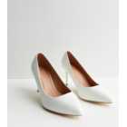 Extra Wide Fit White Leather-Look Stiletto Heel Court Shoes