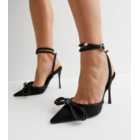 Public Desire Black Suedette Bow Strappy Stiletto Heel Court Shoes