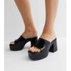 Public Desire Black Patent Platform Block Heel Mule Sandals
