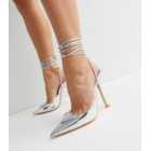 Public Desire Silver Strappy Stiletto Heel Court Shoes