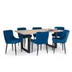 Julian Bowen Set Of Berwick Dining Table & 6 Luxe Chairs Blue