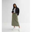 Petite Khaki Jersey Seam Midi Skirt