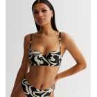 Black Marble Print Underwired Bikini Top
