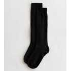 Girls 2 Pack Black Ribbed Knee High Socks