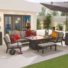 Nova Vogue 3 Seat Sofa Outdoor Dining Set With Firepit Table & Bench - Grey
