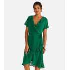 Yumi Green Chiffon Frill Midi Wrap Dress