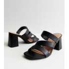 Wide Fit Black Asymmetric Mid Block Heel Mule Sandals