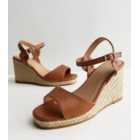 Wide Fit Tan Leather-Look Espadrille Wedge Sandals