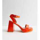 Orange Patent 2 Part Platform Block Heel Sandals