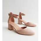 Pale Pink Suedette 2 Part Mid Block Heel Court Shoes