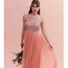 Maya Mid Pink Chiffon Sequin Halter Maxi Dress