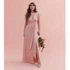TFNC Pink Short Flutter Sleeve Maxi Dress