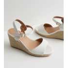Wide Fit White Leather-Look Espadrille Wedge Sandals