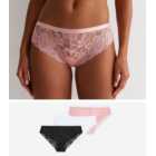 3 Pack Pink Black and White Floral Lace Short Briefs