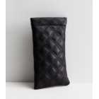 Black Quilted Leather-Look Sunglasses Case