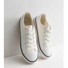 Wide Fit White Canvas Stripe Lace Up Trainers