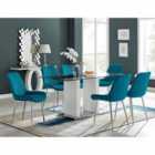 Furniture Box Florence Large Rectangular Dining Table and 6 x Blue Pesaro Silver Leg Chairs